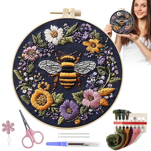 Qfdiwr Stickset Für Anfänger, Biene Blumen Stickerei StarterKits Mit Mustern, Sticken Set Erwachsene Stickset, Blumenmuster Pflanzen Embroidery Kit, Kreuzstich Set Mit Bambus Stickrahmen Qfdiwr Stickset Für Anfänger, Biene Blumen Stickerei StarterKits Mit Mustern, Sticken Set Erwachsene Stickset, Blumenmuster Pflanzen Embroidery Kit, Kreuzstich Set Mit Bambus Stickrahmen von Qfdiwr