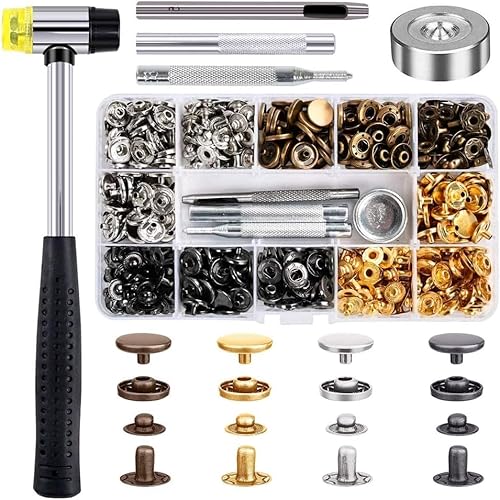 Qfun 120 Stück Druckknopf Set mit Hämmer Fixierwerkzeug Kit 4 Farbe Leder Druckknöpfe für 12mm Kupfer Druckknöpfe Metall für Leder Handwerk Jacke Brieftasche Handtasche Qfun 120 Stück Druckknopf Set mit Hämmer Fixierwerkzeug Kit 4 Farbe Leder Druckknöpfe für 12mm Kupfer Druckknöpfe Metall für Leder Handwerk Jacke Brieftasche Handtasche von Qfun