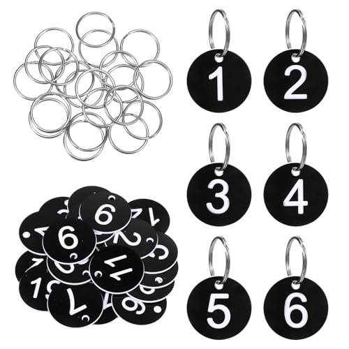 1–20 Zahlenanhänger, Kunststoff-Schlüsselanhänger mit Metallringen, schwarz, nummeriert, Schlüsselanhänger mit Etiketten, rund, nummeriert, Schlüsselkette für Schließfächer, Schlafsaal, Schlüssel von QfwdfcTrenz