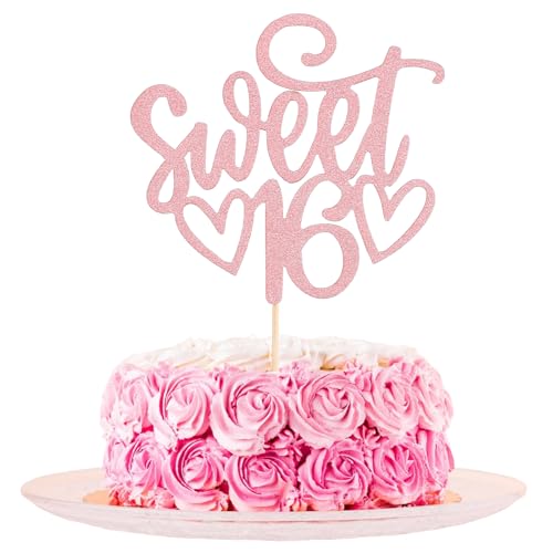 1 Stück Süßes 16 Geburtstag Kuchendekoration Geburtstagsdeko Teenager Party Glitzernder 16 Cake Topper Prost bis 16 Jahre Party Kuchen Dekoendeko für 16. Geburtstag Junge Mädchen （Roségold） von QfwdfcTrenz