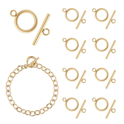 10 Sets vergoldete Knebelverschlüsse für die Schmuckherstellung, Edelstahl, runde IQ-Knebelverschlüsse und T-Bar-Verschlüsse, Metallmaterial, Ring-Knebelverbinder für selbstgemachte Halsketten 10 Sets vergoldete Knebelverschlüsse für die Schmuckherstellung, Edelstahl, runde IQ-Knebelverschlüsse und T-Bar-Verschlüsse, Metallmaterial, Ring-Knebelverbinder für selbstgemachte Halsketten von QfwdfcTrenz