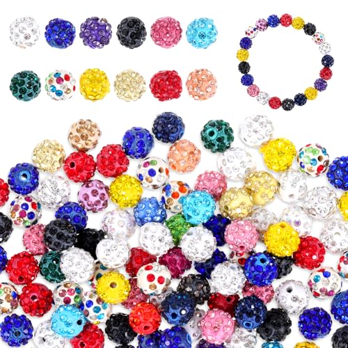 100 Stück 10 mm Strassperlen zum Basteln, gemischte Farben, Ton, Discokugeln, glänzende runde Kristallperlen, glitzernde Diamant-Abstandshalter, Perlen für Halsketten, Armbänder, Ohrringe 100 Stück 10 mm Strassperlen zum Basteln, gemischte Farben, Ton, Discokugeln, glänzende runde Kristallperlen, glitzernde Diamant-Abstandshalter, Perlen für Halsketten, Armbänder, Ohrringe von QfwdfcTrenz