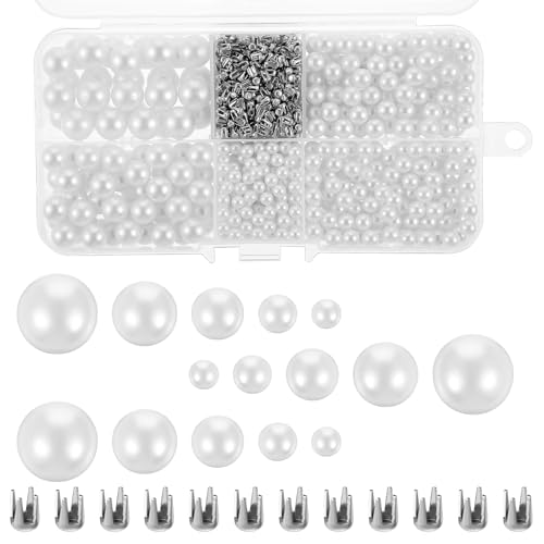 1400 Stück weiße Perlenperlen mit Nieten, Perlen-Setzmaschinen-Zubehör, Nieten für Stoff, Metallnieten, Set, 5 Größen ohne Loch, runde Perlen für Bastelarbeiten, Dekoration, Hüte, Schuhe, Kleidung 1400 Stück weiße Perlenperlen mit Nieten, Perlen-Setzmaschinen-Zubehör, Nieten für Stoff, Metallnieten, Set, 5 Größen ohne Loch, runde Perlen für Bastelarbeiten, Dekoration, Hüte, Schuhe, Kleidung von QfwdfcTrenz
