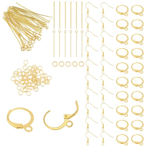 180 Stück Klappbügel-Haken für Ohrringherstellung, Eisen-Schmuckzubehör, Flachkopfstifte für DIY-Schmuckherstellung, Ohrring-Haken, Set mit Sprungringen von QfwdfcTrenz