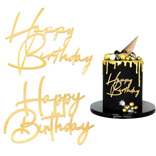 2 Stück Happy Birthday Tortendeko Gold Acryl Cake Topper Glitter Geburtstag Happy Birthday Goldfarbener Kuchen Deko für Geburtstagsparty Party Kuchen Desserts von QfwdfcTrenz