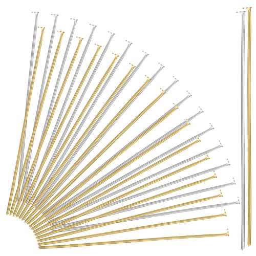 200 Stück Flachkopfnadeln für Schmuckherstellung, 50 mm, Gold/Silber, 22 Gauge, Messingdraht, Flachkopfnadeln, gerades Metall-Ende, Kopfnadeln für Bastelarbeiten, Halsketten, Armbänder, Anhänger 200 Stück Flachkopfnadeln für Schmuckherstellung, 50 mm, Gold/Silber, 22 Gauge, Messingdraht, Flachkopfnadeln, gerades Metall-Ende, Kopfnadeln für Bastelarbeiten, Halsketten, Armbänder, Anhänger von QfwdfcTrenz