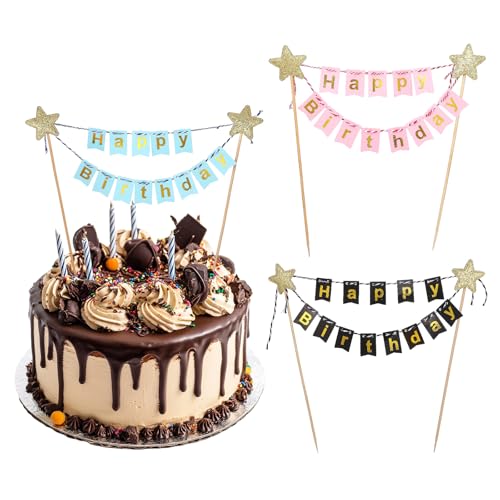 3Pcs Happy Birthday Cake Topper Tortenaufsatz Happy Birthday Tortenbanner Personalisierter Tortenaufsatz Mehrfarbige Flaggen Schild & Girlande für Kuchen Cupcakes Partyzubehör von QfwdfcTrenz