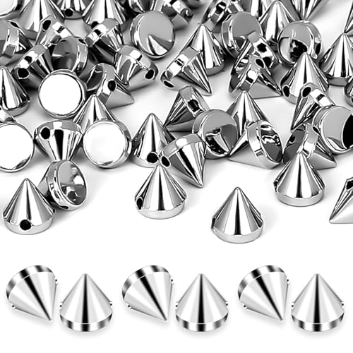450 Stück 8 mm silberne Spike-Nieten, Kegelnieten, Perlen, flache Rückseite, Punk-Spikes, Nieten, Zubehör für Bastelarbeiten, Lederkleidung, Schuhe, Gürtel, Taschen, Schmuckbesätze von QfwdfcTrenz
