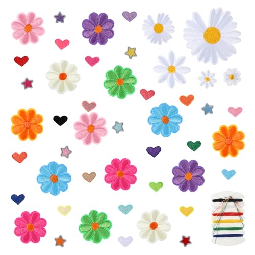 48 Stück Patches zum Aufbügeln, Patches zum Aufnähen, Florale Aufnäher zum Aufbügeln, Bestickte Aufnäher, Bügelbilder für Textilien, Hut, Jeans, Jacken Rucksäcke, DIY-Zubehör von QfwdfcTrenz