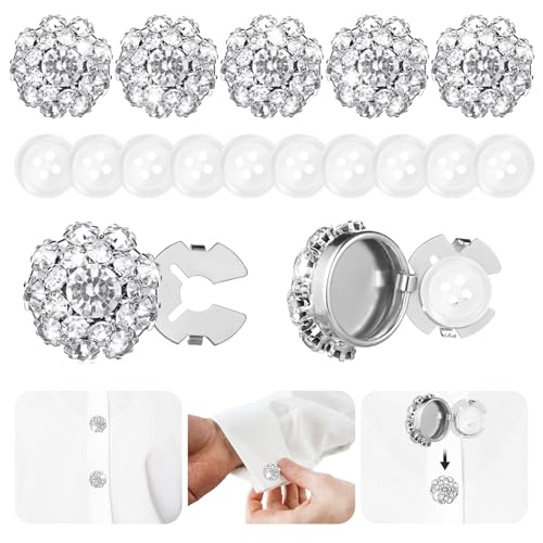 5 Stück Silber Strass-Knopfabdeckung und 10 Stück 12.5 mm Weiße Tasten, Knopfabdeckungen Abnehmbare Diamant-Botones, Dekorative Clips für Blusen, Kleidung, Nähen, DIY von QfwdfcTrenz