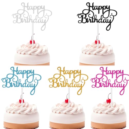 50 Stück Happy Birthday Kuchenaufsätze, mehrfarbig, Geburtstagskuchenaufsatz-Set, Glitzerkuchen, Picks für Dessert-Dekorationen, Party-Dekorationen, Cupcake-Topper, 5 Farben 50 Stück Happy Birthday Kuchenaufsätze, mehrfarbig, Geburtstagskuchenaufsatz-Set, Glitzerkuchen, Picks für Dessert-Dekorationen, Party-Dekorationen, Cupcake-Topper, 5 Farben von QfwdfcTrenz