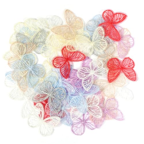 50 Stück Schmetterlinge mit Spitzenbesatz, Organza, 4,6 cm, bestickte Flicken zum Aufbügeln, Applikationen, Stoff-Schmetterlinge für Hochzeit, Brautkleid, Kleidung, Jeans, Hut, Rucksäcke, Hosen von QfwdfcTrenz