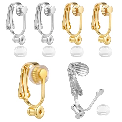 6 Stück Clip-On-Ohrring-Konverter und 6 Stück Silikon-Ohrring-Pads, nicht durchbohrte Ohrring-Clips, konvertieren Sie durchbohrte Ohrringe in Clip-on, Komponenten Findings mit Pfosten für keine von QfwdfcTrenz