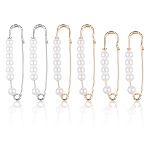 6 x Sicherheitsnadeln mit Kunstperlen, Sicherheitsnadeln für Damen, Kleidung, Hosen, Clips zum Festziehen der Taille, dekorative Pullover-Clips für Kleid, Hosen, Rock, Cardigan, Kragen von QfwdfcTrenz