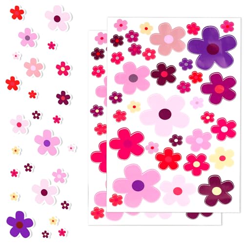 70 Stück Blümchen Autoaufkleber Set Multi Blümchen Wasserfest Aufkleber Outdoor Prilblumen Sticker Selbstklebende Blumenaufkleber Dekoration für Küche Fahrrad Auto Motorrad Party von QfwdfcTrenz