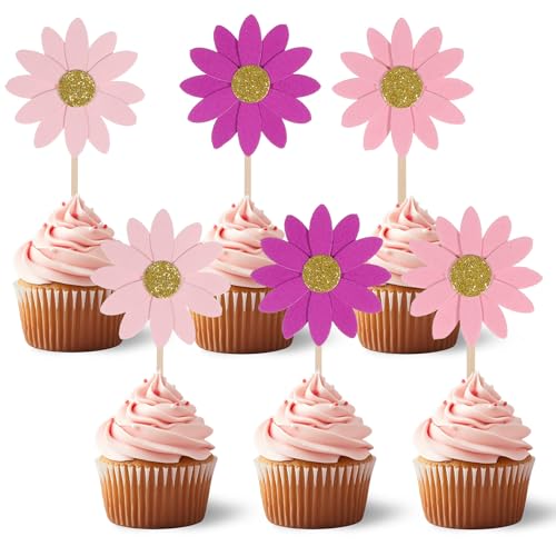 Cupcake-Topper mit Gänseblümchen, Chrysanthemen, Cupcake-Topper, Frühlings-Gänseblümchen, 70er-Jahre-Kuchenspieße, Hippie-Chrysanthemen, Gänseblümchen, Cupcakes, Dekorationen für Geburtstag, Hochzeit von QfwdfcTrenz
