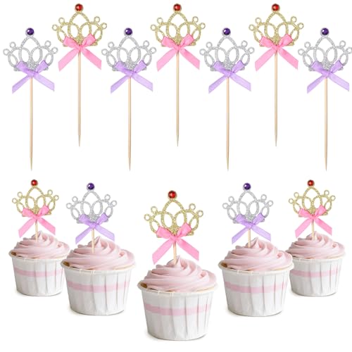 Cupcake-Topper mit glitzernden Kronen, glitzernde Prinzessinnen-Kuchendekoration, Diadem, Cupcake-Topper, glitzernde Königin-Krone, Cupcakes, Picks für Hochzeit, Geburtstag, Babyparty von QfwdfcTrenz