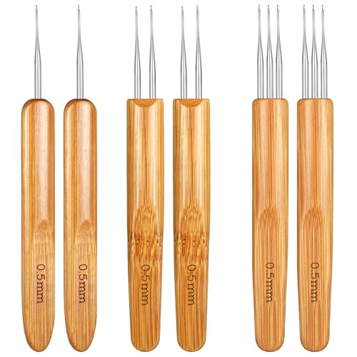Dreadlock-Häkelnadel für Haare, 0,5 mm Bambusgriff, Häkelnadel, Zopf-Handwerksnadel, Werkzeuge für Zöpfe, Dreadlocks, Haarverlängerungen, Perückenherstellung, 1 Haken, 2 Haken, 3 Haken, 6 Stück Dreadlock-Häkelnadel für Haare, 0,5 mm Bambusgriff, Häkelnadel, Zopf-Handwerksnadel, Werkzeuge für Zöpfe, Dreadlocks, Haarverlängerungen, Perückenherstellung, 1 Haken, 2 Haken, 3 Haken, 6 Stück von QfwdfcTrenz