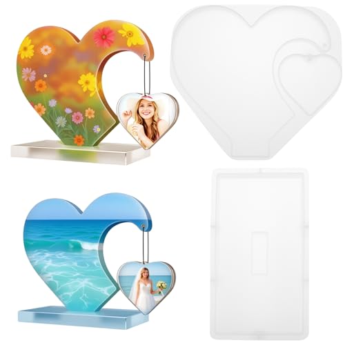 Herz-Bilderrahmen-Harzformen, große Herzform, Silikonformen, DIY, Epoxidharz, Bilderrahmen, Display-Form, Harze, Gießform für Kunst, Handwerk, Tisch, Heimdekoration, Geschenk, 2 Stück von QfwdfcTrenz