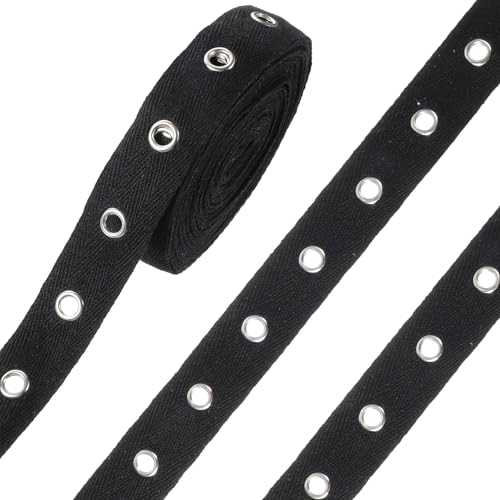 Ösenband aus Baumwolle, 2,5 cm breit, mit Ösen, Köperbänder mit silbernen Ösen, schwarze Ösen, Besatzband zum Nähen von Kleidung, Röcken, Schuhen, 6,5 m Ösenband aus Baumwolle, 2,5 cm breit, mit Ösen, Köperbänder mit silbernen Ösen, schwarze Ösen, Besatzband zum Nähen von Kleidung, Röcken, Schuhen, 6,5 m von QfwdfcTrenz