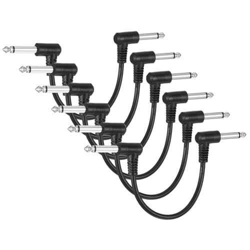 QfwdfcTrenz Gitarren-Patchkabel, 12,7 cm (5 Zoll), flaches Profil, rechtwinklig, für Gitarren, Effektplatine, Patchkabel, schwarz, geräuschfrei und langlebig, Gitarrenpedalkabel-Anschlüsse, 6 Stück von QfwdfcTrenz