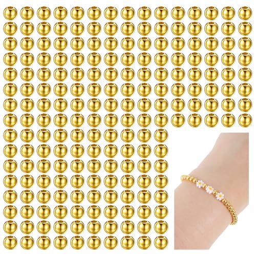 Runde Goldperlen zur Schmuckherstellung, Abstandshalter für Armbänder und Halsketten, 4 mm, runde Positionierung, Abstandshalter für Schmuckherstellung, goldfarbene Metallperlen, 200 Stück Runde Goldperlen zur Schmuckherstellung, Abstandshalter für Armbänder und Halsketten, 4 mm, runde Positionierung, Abstandshalter für Schmuckherstellung, goldfarbene Metallperlen, 200 Stück von QfwdfcTrenz