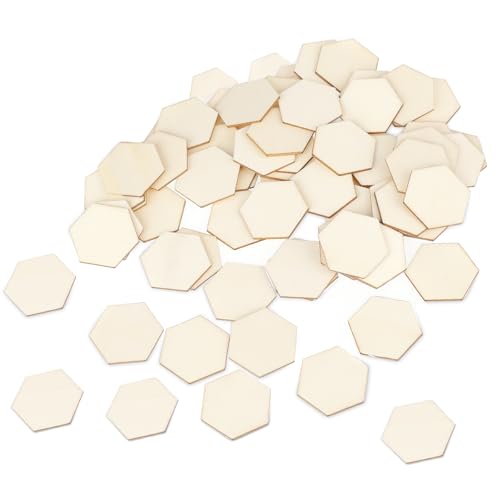 Sechseckige Holzstücke, 25 mm, unlackiert, blanko, sechseckige Späne, Verzierungen für Bastelprojekte, Heimdekoration, Brettspiele, fertig zum Bemalen oder Dekorieren, 100 Stück Sechseckige Holzstücke, 25 mm, unlackiert, blanko, sechseckige Späne, Verzierungen für Bastelprojekte, Heimdekoration, Brettspiele, fertig zum Bemalen oder Dekorieren, 100 Stück von QfwdfcTrenz