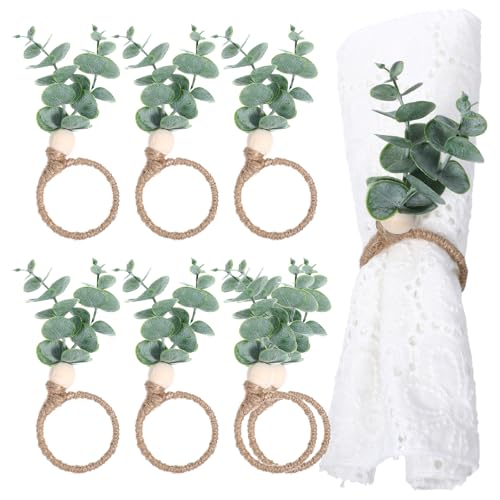 Serviettenringe Set mit 6 Holzperlen Serviettenringe Halter Rustikale Bauernhaus Boho Servietten Ring Grünes Blatt Eukalyptus Servietten Ring für Herbst Frühling Hochzeiten Weihnachten Party Ostern von QfwdfcTrenz