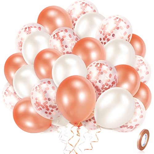 Geburtstag Konfetti Luftballons Set Roségold Weiß (60 Stück), 12-Zoll Latex Helium Ballons, Bunte Luftballons Kit für Kinder Geburtstage, Hochzeiten, Abschlussfeiern, Festivals und Dekorationen von Qhou