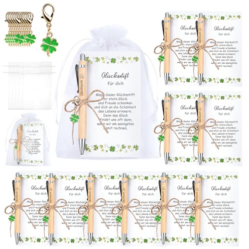 Qhpbuy 10 Sets Dankeschön Geschenke Kugelschreiber mit Gravur, Abschiedsgeschenk Kollegen Druckkugelschreiber, Holz Kugelschreiber Personalisiert mit Karte, Glücksstift Mitbringsel für Gast Lehrer von Qhpbuy