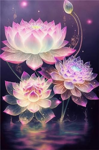 QiHon Diamond Painting Bilder DIY 5D Diamond Painting Kits for Adults Kids Beginners Full Drill Rosa Lotusblume Diamond Cross Stickerei Malerei Set for Home Wall Decor 40x50cm von QiHon