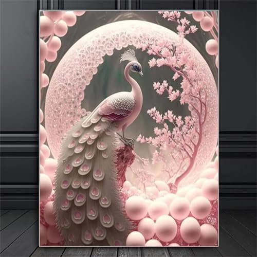 QiHon Diamond Painting Erwachsene, Pfauentier Rosa 5D Diamant Painting Bilder DIY Round Full Drill Diamant Malerei Set für Wand Dekoration Geschenke 40x50 cm von QiHon