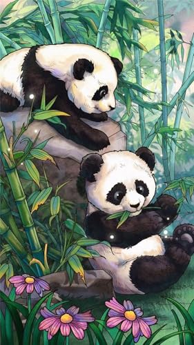 QiHon Diamond Painting Erwachsene Groß Tier Panda, Diamant Painting Bilder XXL Bambus, Diamant Kristall Strass Kreuzstich Painting Bilder für Zuhause Wanddekoration Square Drill, 40x80cm von QiHon