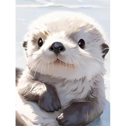 QiHon Malen Nach Zahlen Erwachsene Tier, Süßer Otter Malen Nach Zahlen für Anfänger, mit Pinsels und Acrylfarbe Als Geschenke und Heimdekoration, DIY Rahmen 40x50cm von QiHon