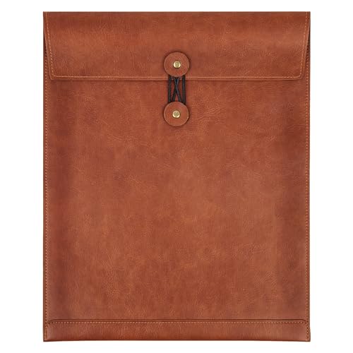Qixin Brown PU Lederdateiordner für Dokumente, wichtiger privater Dateiorganisator mit String Krawatte, Laptop Hülle Notebook Hülle, Leder Portfolio Binderumschläge, Buchstabenvermittler 1PC von QiXin