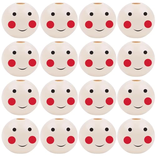 QianFenShi 50 Stück Holzkugeln mit Gesicht,Holzperlen mit Gesicht,Holzkugel mit Gesicht,Holzperlen Gesicht,Holzköpfe mit Gesicht,für DIY,Armbänder,Kunsthandwerk,mit Loch,20mm (Smiley-Gesicht) von QianFenShi