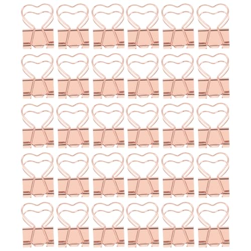 30 Stück rotgoldene Binder-Clips aus Metall, niedliches Herz, dekorative Büroklammern, Büroklammern, Lesezeichen für Briefe, Notizen, Rechnungen, Rechnungen, Büro, Zuhause, Schule, Schreibwaren von QianShi