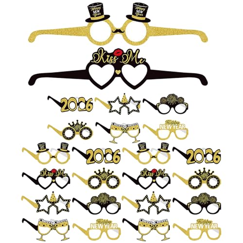 QianShi 24 Stück Silvesterbrillen 2026 Zahlenrahmen lustige Glitzerpapier Brillen Happy New Years Eve Party Supplies Gastgeschenke Weihnachtsdekorationen Photo Booth Requisiten Zubehör QianShi 24 Stück Silvesterbrillen 2026 Zahlenrahmen lustige Glitzerpapier Brillen Happy New Years Eve Party Supplies Gastgeschenke Weihnachtsdekorationen Photo Booth Requisiten Zubehör von QianShi