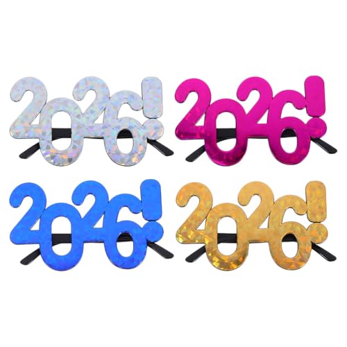 QianShi 4 Stück Neujahrsbrillen 2026 Kunststoff Nummer Brille Rahmen Neuheit Lustige Brille Abschlussfeier Party Supplies Photo Booth Requisiten Dekorationen Weihnachten Kostüm Zubehör von QianShi
