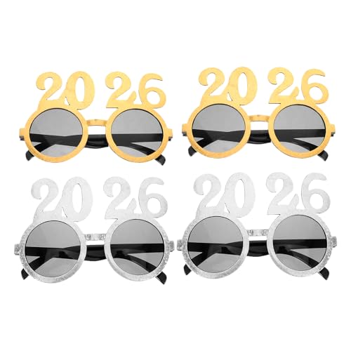 QianShi 4 Stück Neujahrsbrillen 2026 Neujahr Brillenrahmen Neuheit Nummer Sonnenbrille Kunststoff Lustige Brillen Abschlussfeier Party Supplies Photo Booth Prop Dekorationen Xmas Kostüm Zubehör von QianShi