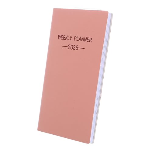 Wochenplaner, schmaler Kalender, A6, tragbarer Taschenplaner, Notizblock mit PU-Einband für Planung, Tagesplanung, Reise-Geldbörse, Heim-Organizer, Büro, Schulbedarf (Rosa) von QianShi