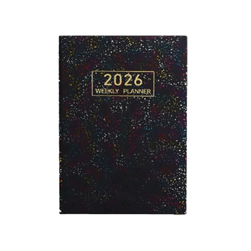 Wochenplaner-Notizbuch 2026, A5, 12-Monatskalender, PU-Einband, Monatsplaner, Notizblock für Studenten, Planung, Tagesplan, Büro, Schulbedarf, Reisen, Zuhause, Organizer (Schwarz A) von QianShi