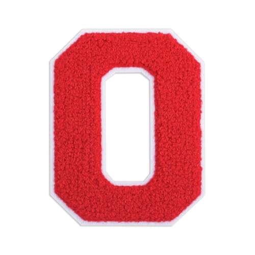 QianSiLi Chenille-Aufnäher zum Aufbügeln für Kleidung, bestickt, zum Aufbügeln, Zahlen für Fußball-Shirts, Kleidung, Jacke, Kapuzenpullover, Varsity (Rot, 0) von QianSiLi