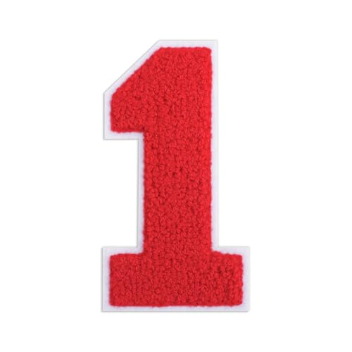 QianSiLi Chenille-Aufnäher zum Aufbügeln für Kleidung, bestickt, zum Aufbügeln, Zahlen für Fußball-Shirts, Kleidung, Jacke, Kapuzenpullover, Varsity (Rot, 1) von QianSiLi
