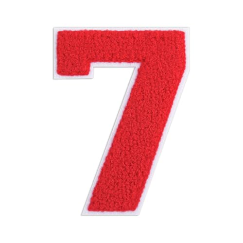 QianSiLi Chenille-Aufnäher zum Aufbügeln für Kleidung, bestickt, zum Aufbügeln, Zahlen für Fußball-Shirts, Kleidung, Jacke, Kapuzenpullover, Varsity (Rot, 7) von QianSiLi