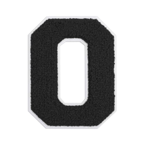 QianSiLi Chenille-Aufnäher zum Aufbügeln für Kleidung, bestickt, zum Aufbügeln, Zahlen für Fußball-Shirts, Kleidung, Jacke, Kapuzenpullover, Varsity (Schwarz, 0) von QianSiLi