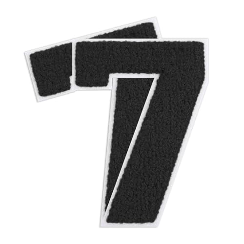 QianSiLi Chenille-Aufnäher zum Aufbügeln für Kleidung, bestickt, zum Aufbügeln, Zahlen für Fußball-Shirts, Kleidung, Jacke, Kapuzenpullover, Varsity (Schwarz, 7), 2 Stück von QianSiLi