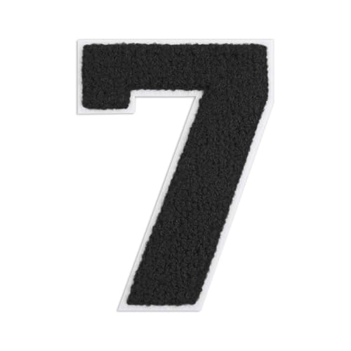 QianSiLi Chenille-Aufnäher zum Aufbügeln für Kleidung, bestickt, zum Aufbügeln, Zahlen für Fußball-Shirts, Kleidung, Jacke, Kapuzenpullover, Varsity (Schwarz, 7) von QianSiLi