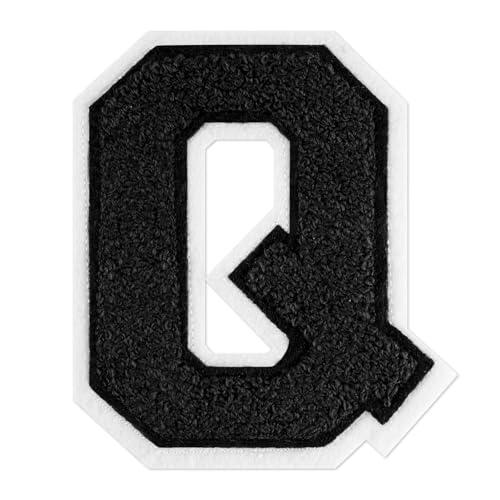 QianSiLi Chenille-Buchstaben zum Aufbügeln für Kleidung, 16,5 cm, Varsity-Buchstaben, bestickt, zum Aufbügeln für Kleidung, Jacke, Hoodie, Varsity (Schwarz, Q) von QianSiLi
