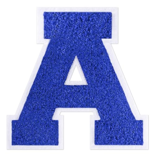 QianSiLi Chenille-Buchstaben zum Aufbügeln für Kleidung, 16,5 cm, bestickt, zum Aufbügeln für Kleidung, Jacke, Hoodie, Varsity (Blau, A) von QianSiLi